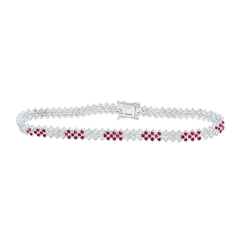 Picture of GND 171276 14K White Gold Round Ruby Diamond Tennis Bracelet - 2.75 CTTW