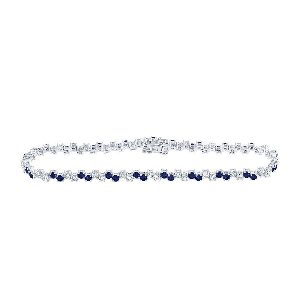 Picture of GND 171298 14K White Gold Round Blue Sapphire Diamond Tennis Bracelet - 3.875 CTTW