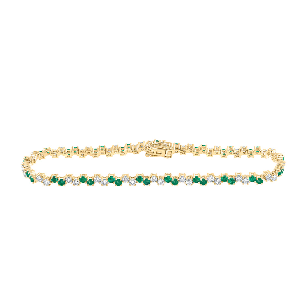 Picture of GND 171300 14K Yellow Gold Round Emerald Diamond Tennis Bracelet - 3.5 CTTW