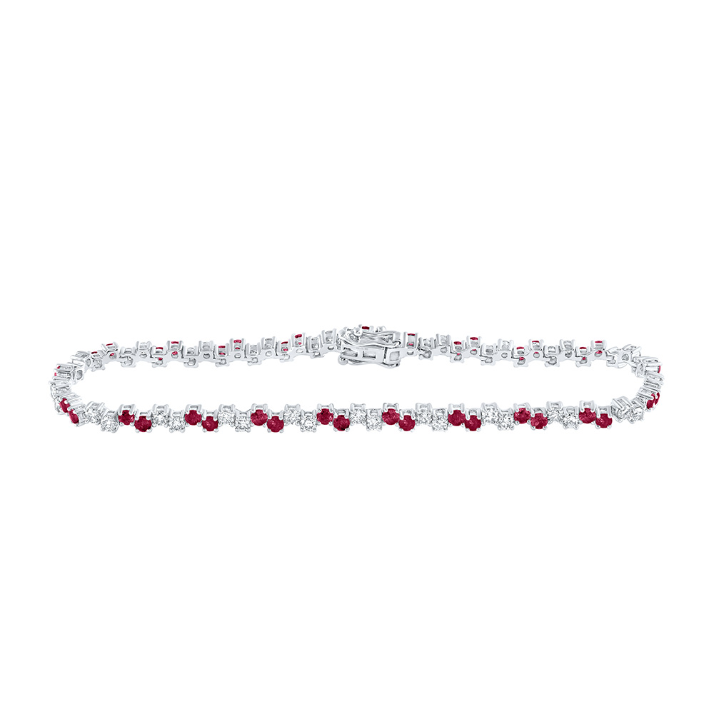 Picture of GND 171301 14K White Gold Round Ruby Diamond Tennis Bracelet - 3.75 CTTW