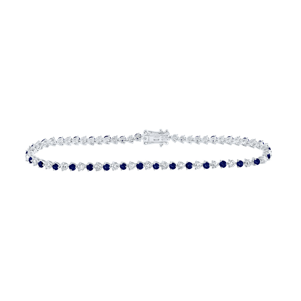 Picture of GND 171303 14K White Gold Round Blue Sapphire Diamond Tennis Bracelet - 3.2 CTTW