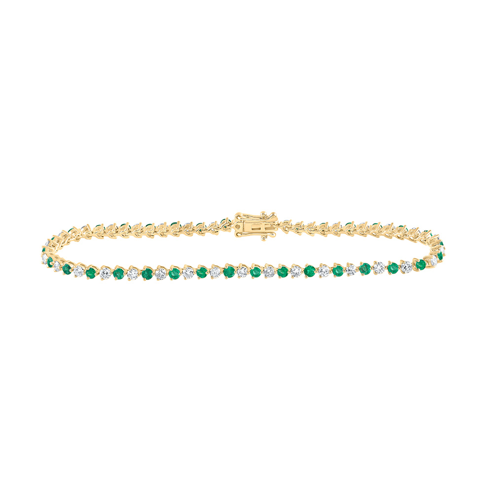 Picture of GND 171307 14K Yellow Gold Round Emerald Diamond Tennis Bracelet - 2.875 CTTW