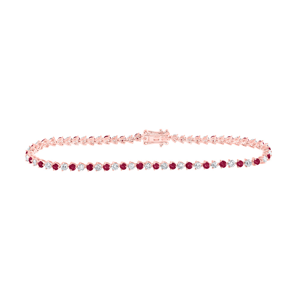 Picture of GND 171310 14K Rose Gold Round Ruby Diamond Tennis Bracelet - 3.375 CTTW