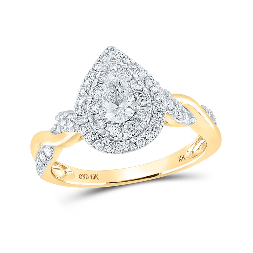 171874 10K Yellow Gold Pear Diamond Halo Bridal Engagement Ring - 1 CTTW -  GND