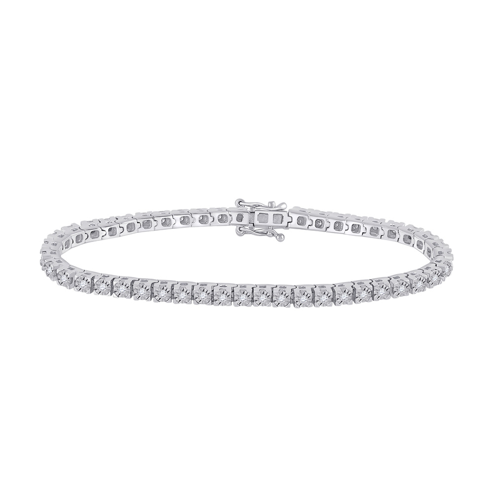 Picture of GND 112683 Sterling Silver Round Diamond Single Row Tennis Bracelet - 1 CTTW