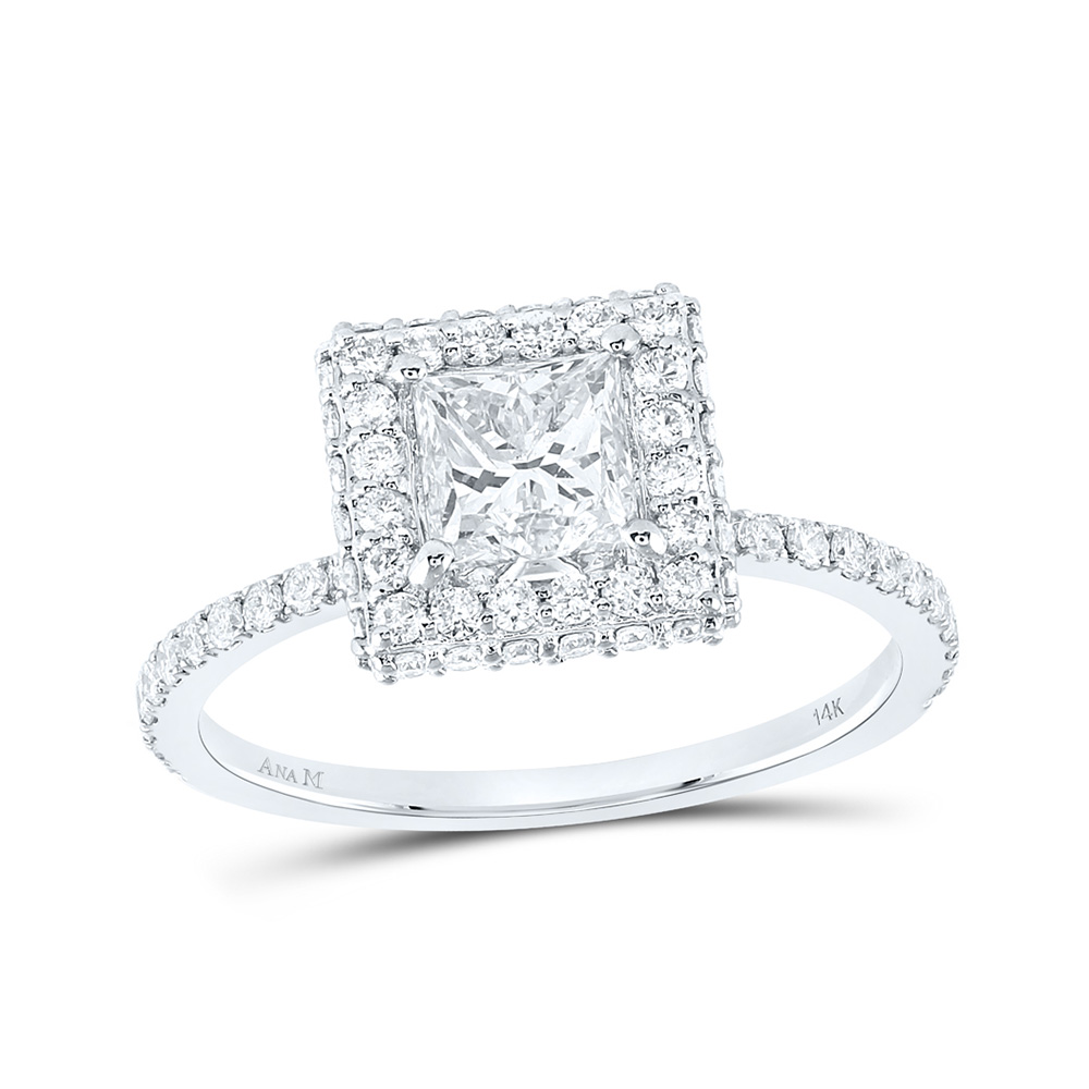 168718 14K White Gold Princess Diamond Halo Bridal Engagement Ring - 1.625 CTTW -  GND