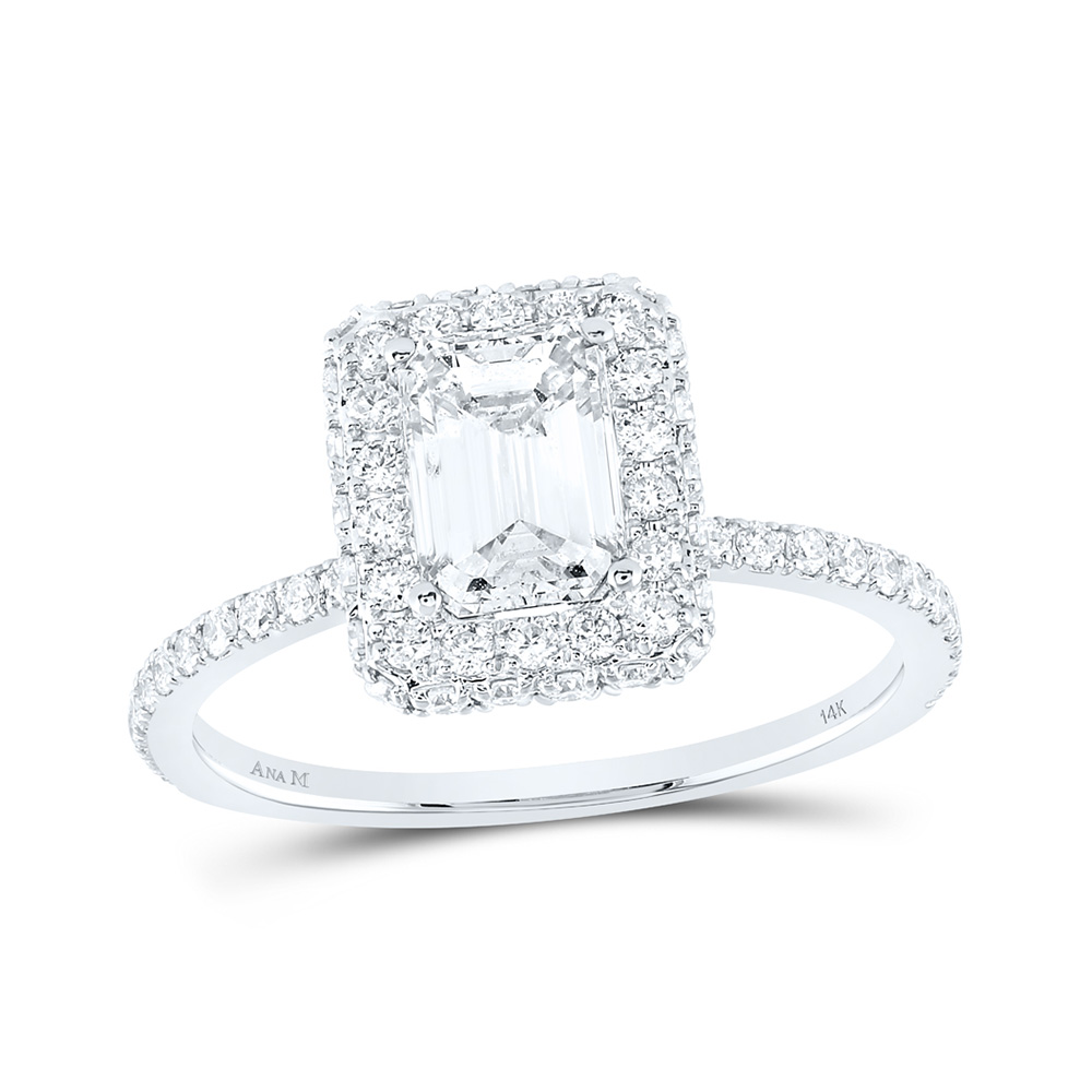 168730 14K White Gold Emerald Diamond Halo Bridal Engagement Ring - 1.625 CTTW -  GND
