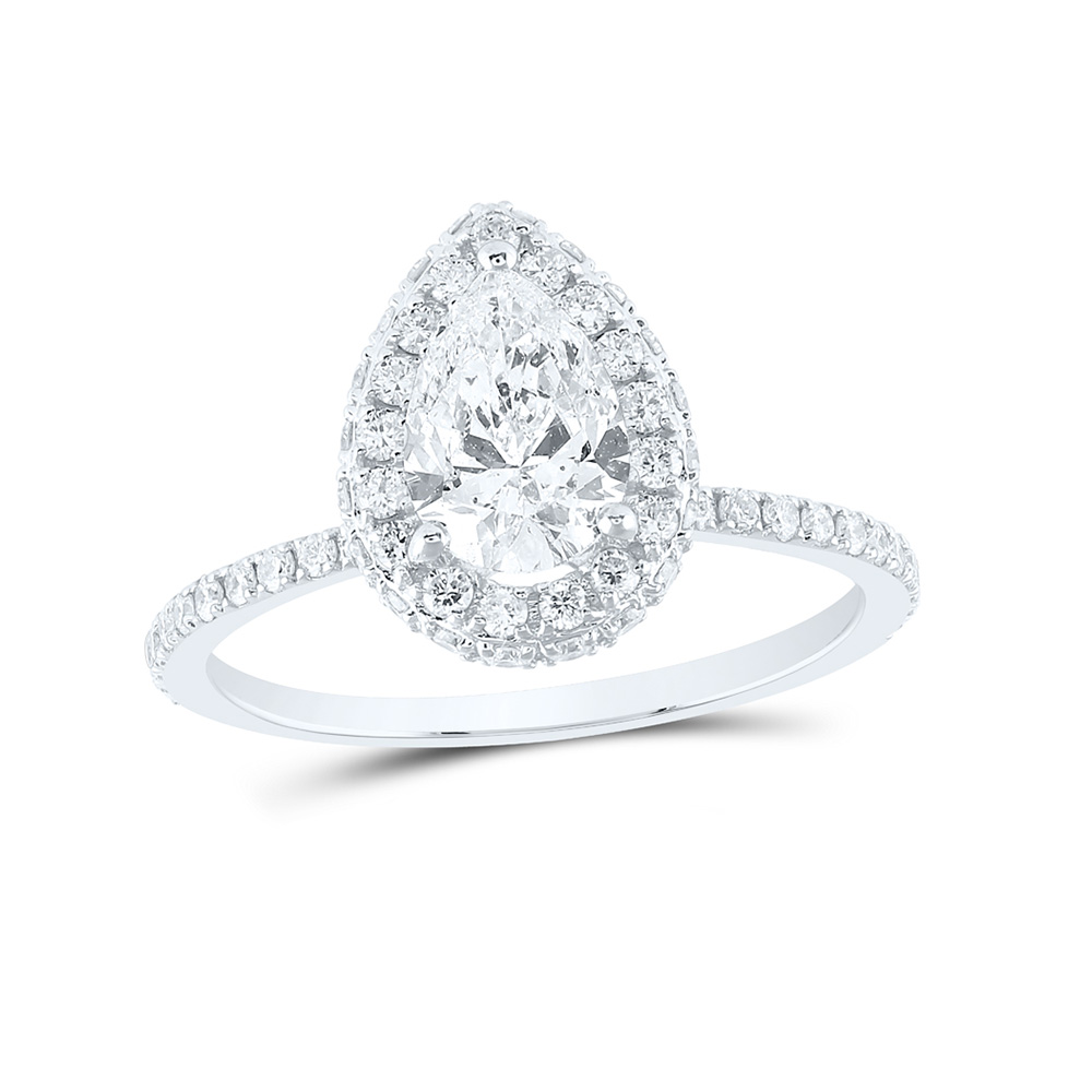 168748 14K White Gold Pear Diamond Halo Bridal Engagement Ring - 1.625 CTTW -  GND