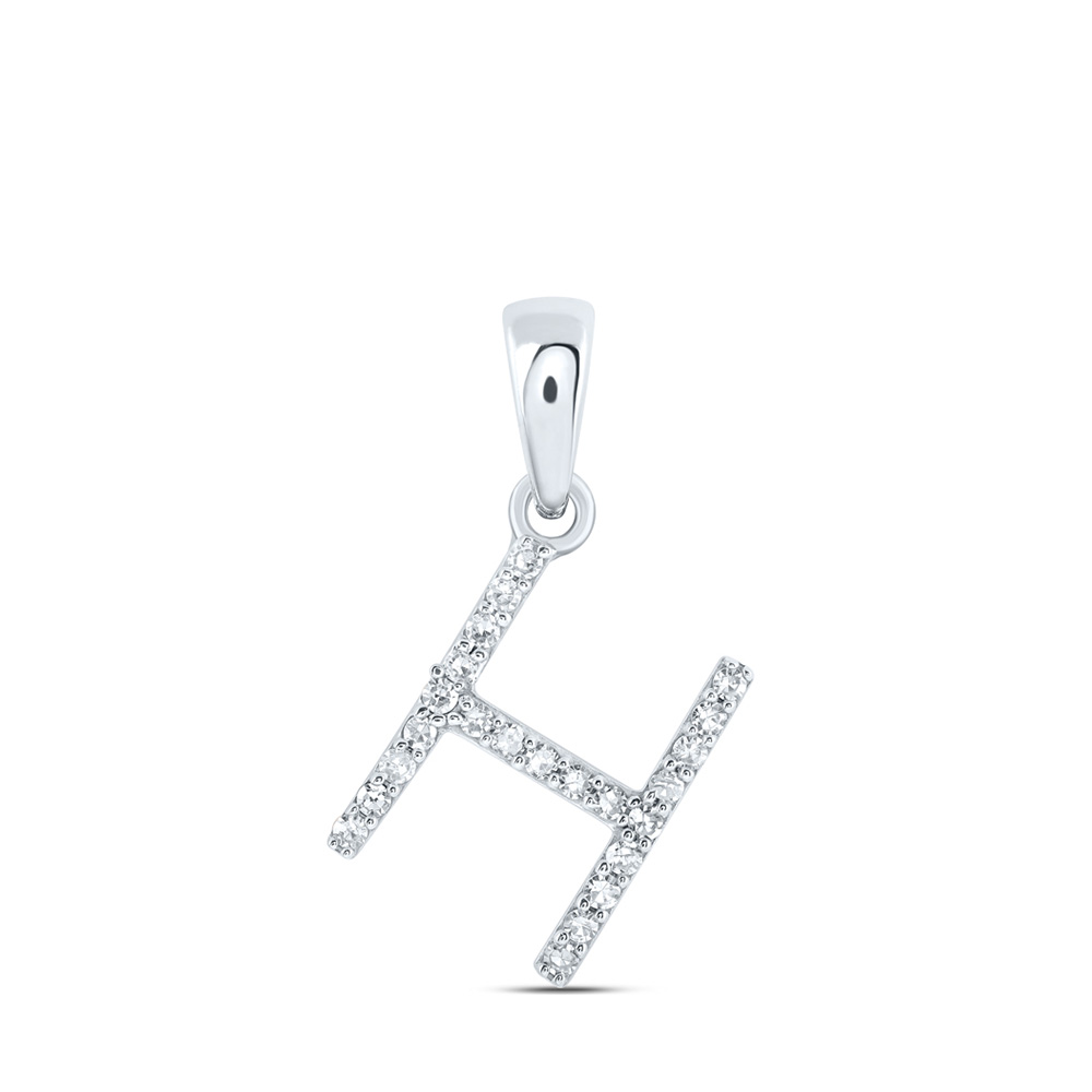 169668 10K White Gold Round Diamond H Initial Letter Nicoles Dream Collection Pendant - 0.1 CTTW -  GND