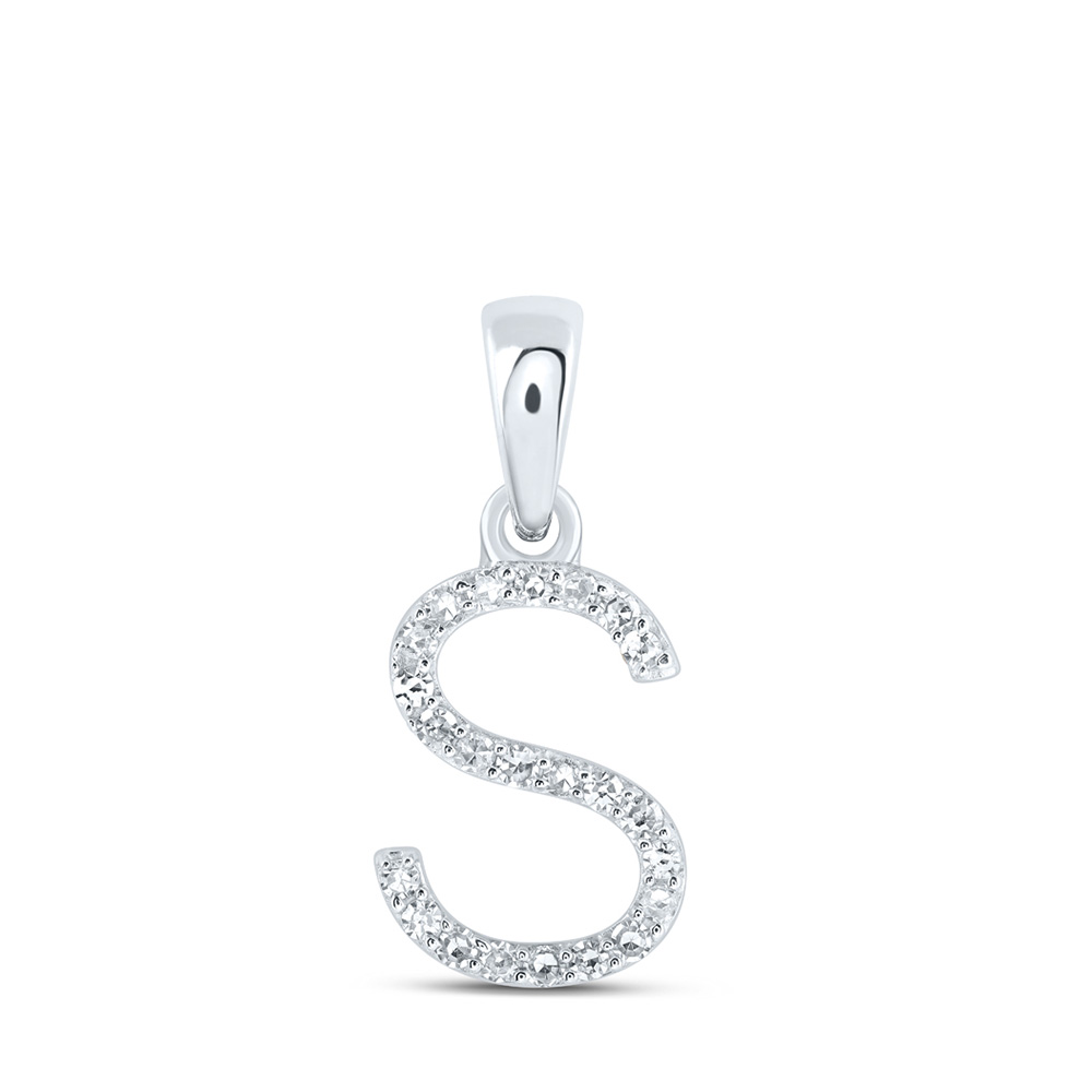 169701 10K White Gold Round Diamond S Initial Letter Nicoles Dream Collection Pendant - 0.1 CTTW -  GND