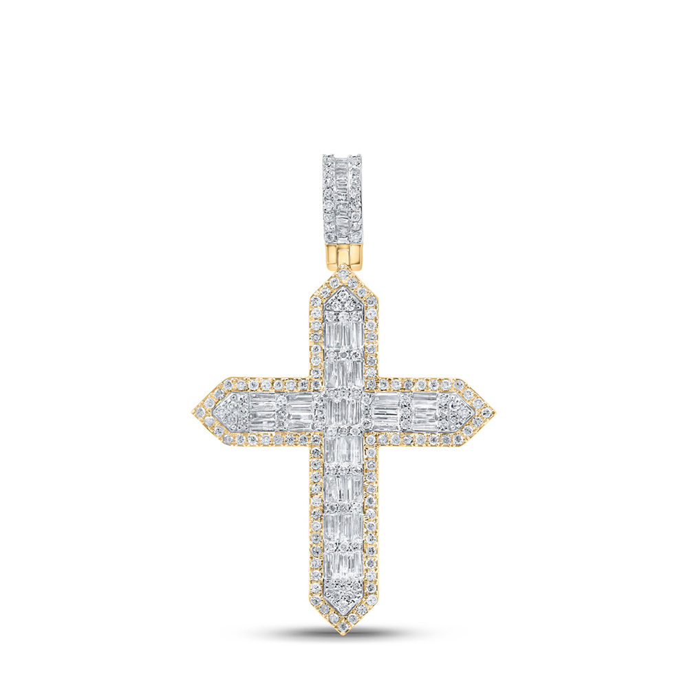 170076 10K Yellow Gold Baguette Diamond Cross Charm Pendant - 1.75 CTTW -  GND