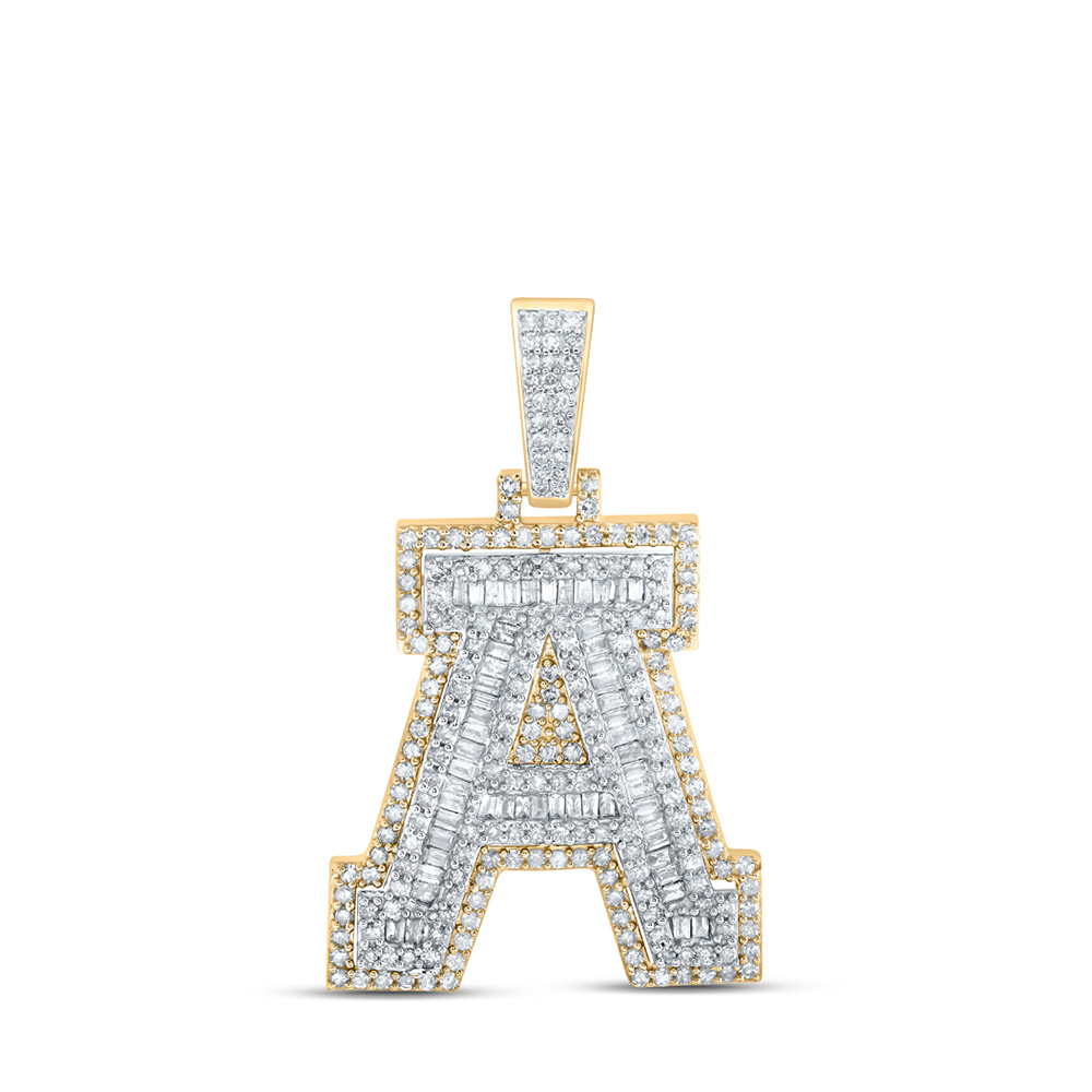 171229 10K Yellow Gold Baguette Diamond A Initial Letter Charm Pendant - 1.25 CTTW -  GND