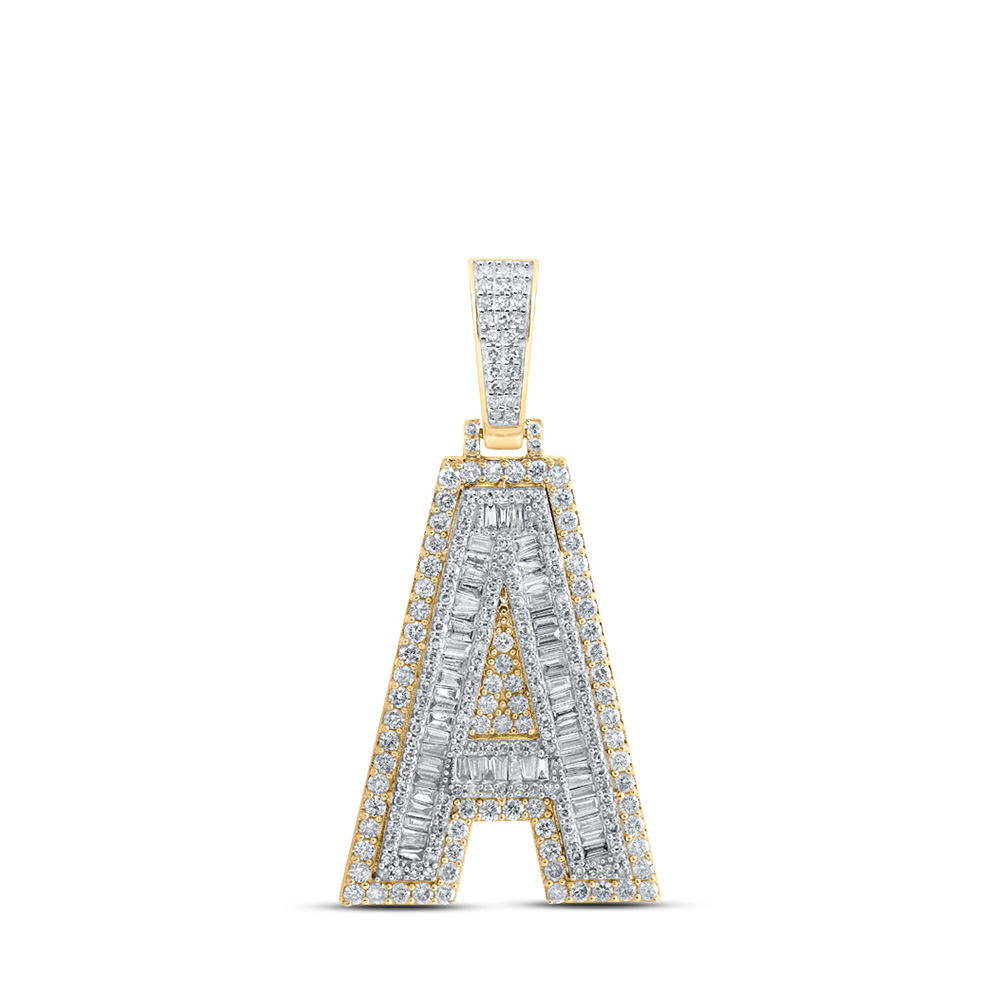 171231 10K Yellow Gold Baguette Diamond A Initial Letter Charm Pendant - 2.625 CTTW -  GND