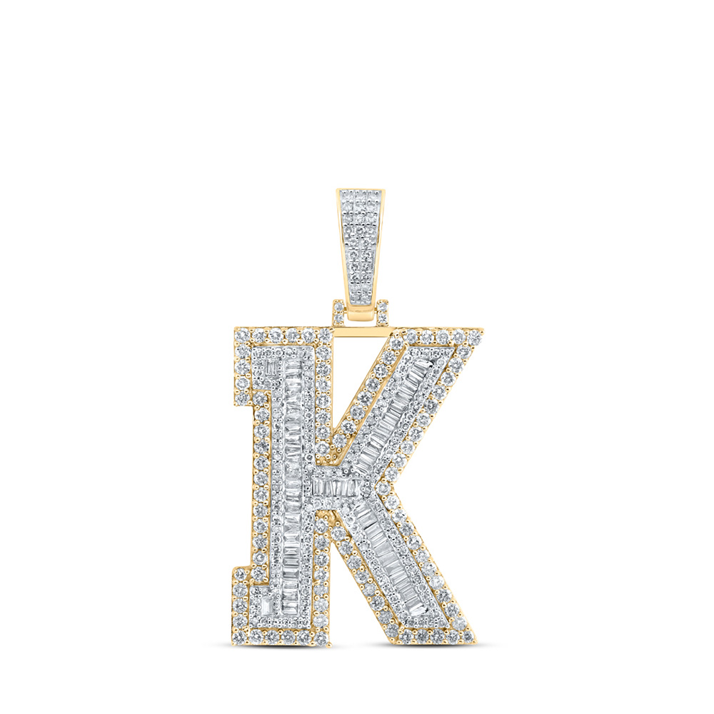 171241 10K Yellow Gold Baguette Diamond K Initial Letter Charm Pendant - 3 CTTW -  GND