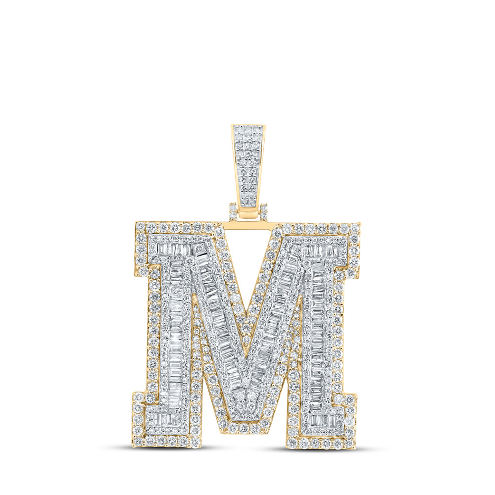 171244 10K Yellow Gold Baguette Diamond M Initial Letter Charm Pendant - 4.375 CTTW -  GND