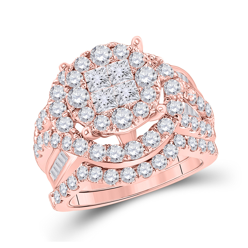 Picture of GND 109725 14K Rose Gold Princess Diamond Bridal Wedding Ring Set - 3 CTTW