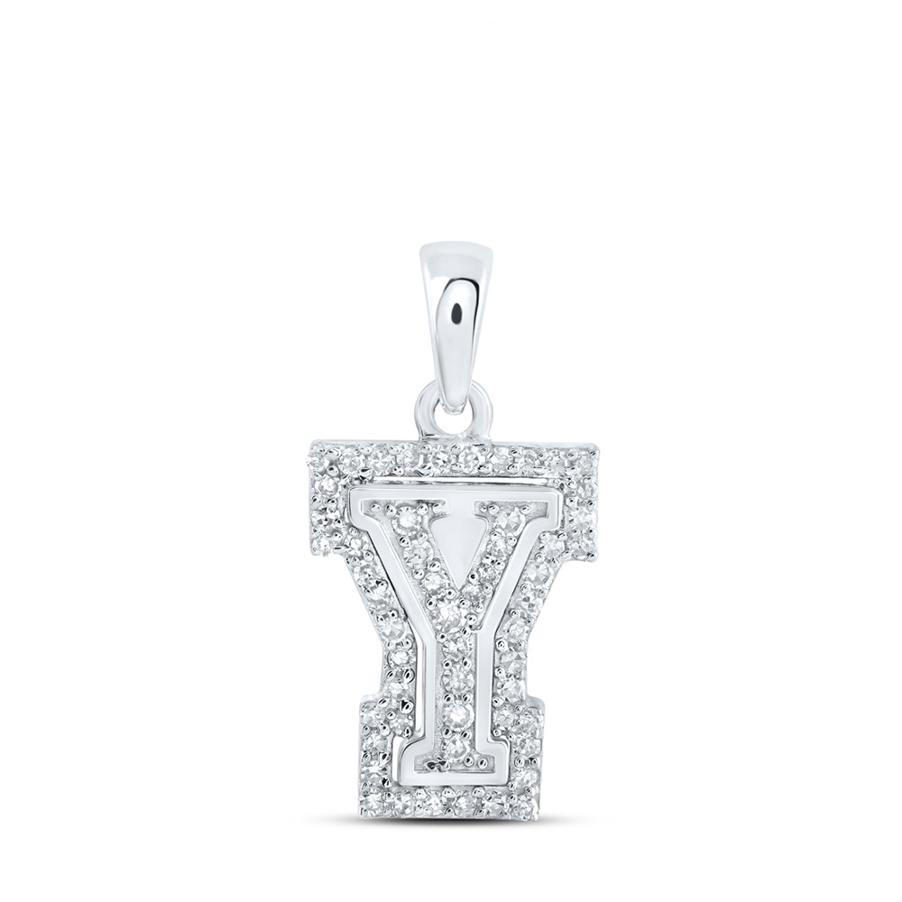 169120 10K White Gold Round Diamond Y Initial Letter Nicoles Dream Collection Pendant - 0.16 CTTW -  GND