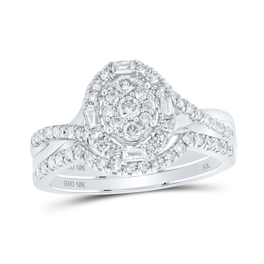 170631 10K White Gold Round Diamond Oval Bridal Wedding Ring Set - 0.625 CTTW -  GND