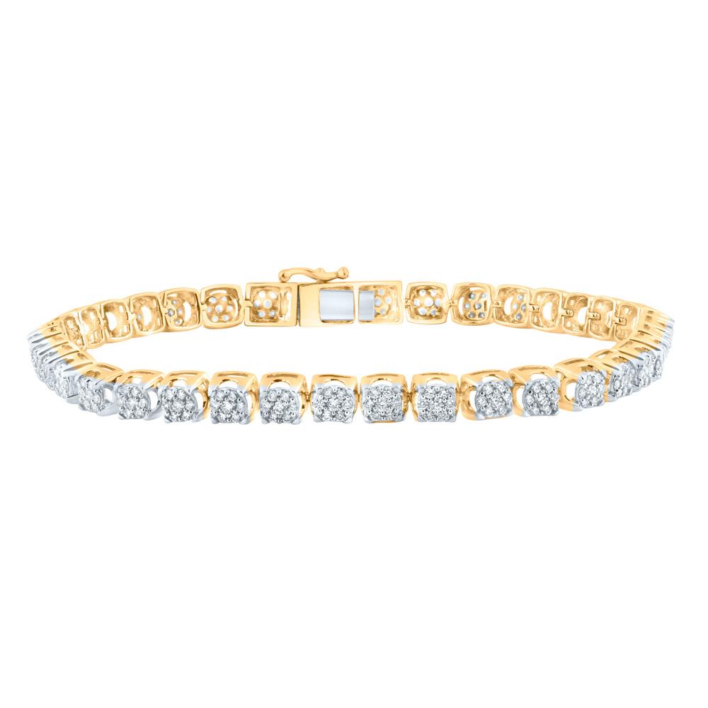 Picture of GND 150052 10K Yellow Gold Round Diamond Flower Cluster Tennis Bracelet - 3 CTTW