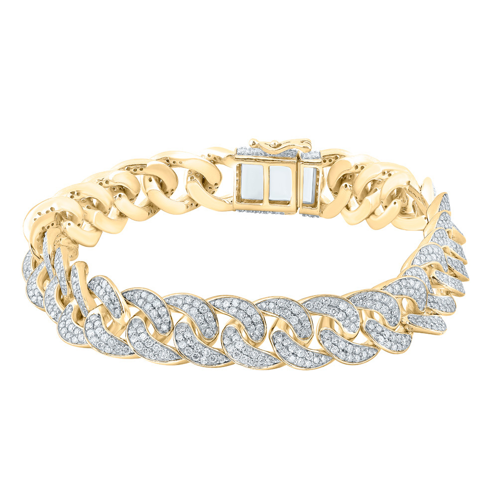 Picture of GND 150056 10K Yellow Gold Round Diamond Cuban Link Bracelet - 6.75 CTTW