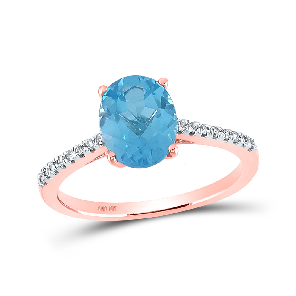 Picture of GND 160152 10K Rose Gold Oval Created Blue Topaz Solitaire Ring - 2.33 CTTW