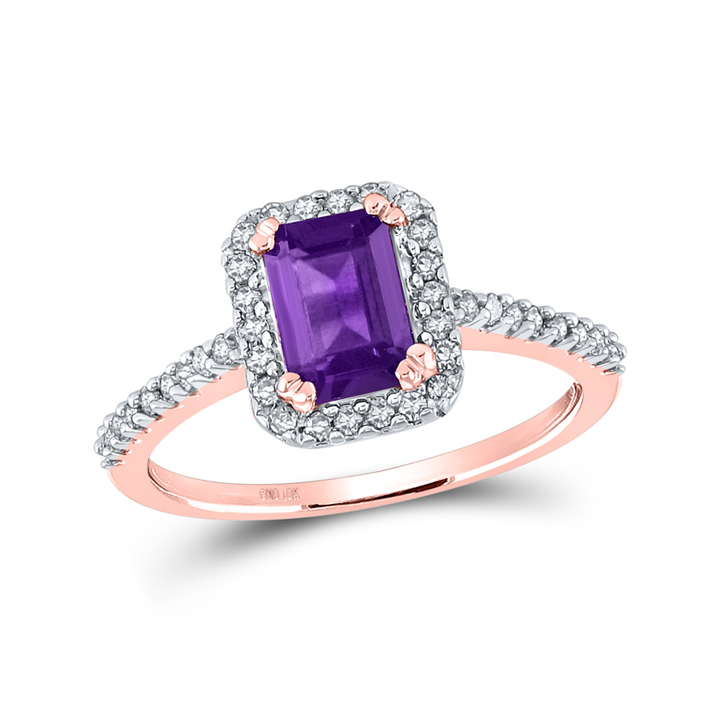 Picture of GND 160159 10K Rose Gold Emerald Created Amethyst Solitaire Ring - 1 CTTW