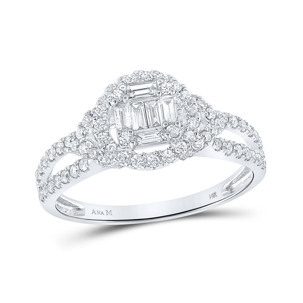 154649 14K White Gold Baguette Diamond Halo Ring - 0.75 CTTW -  GND