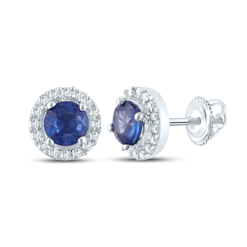 Picture of GND 158267 10K White Gold Round Blue Sapphire Halo Earrings - 0.625 CTTW