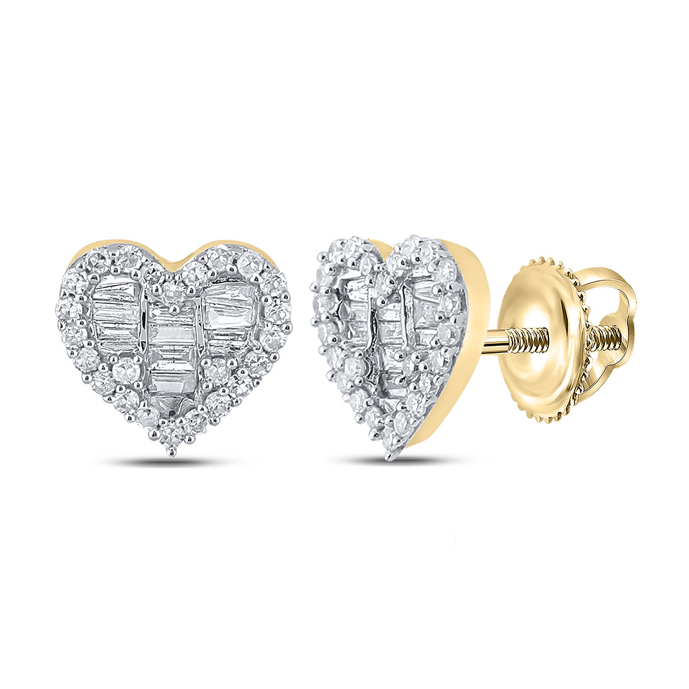 158356 10K Yellow Gold Baguette Diamond Heart Earrings - 0.375 CTTW -  GND