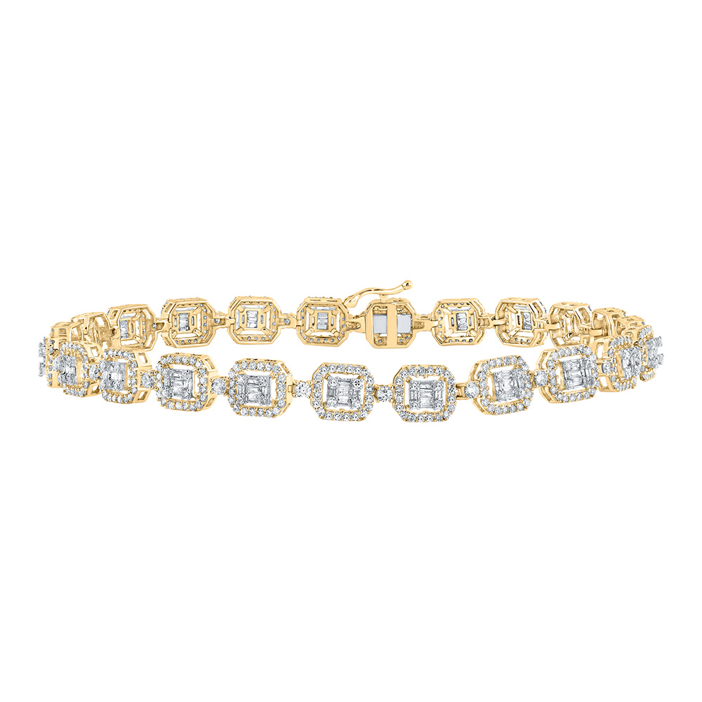 Picture of GND 161141 10K Yellow Gold Baguette Diamond Square Link Bracelet - 4 CTTW