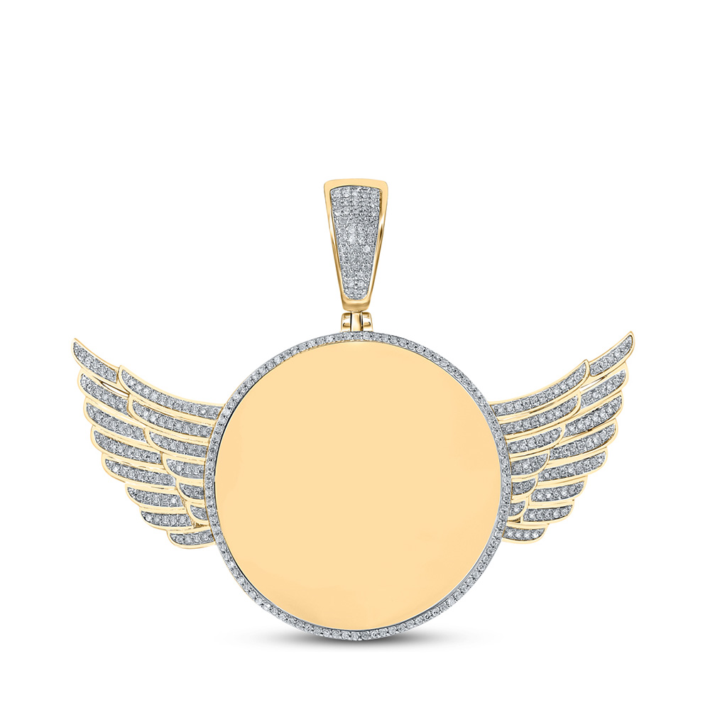 Picture of GND 158805 10K Yellow Gold Round Diamond Wing Memory Circle Charm Pendant - 0.75 CTTW