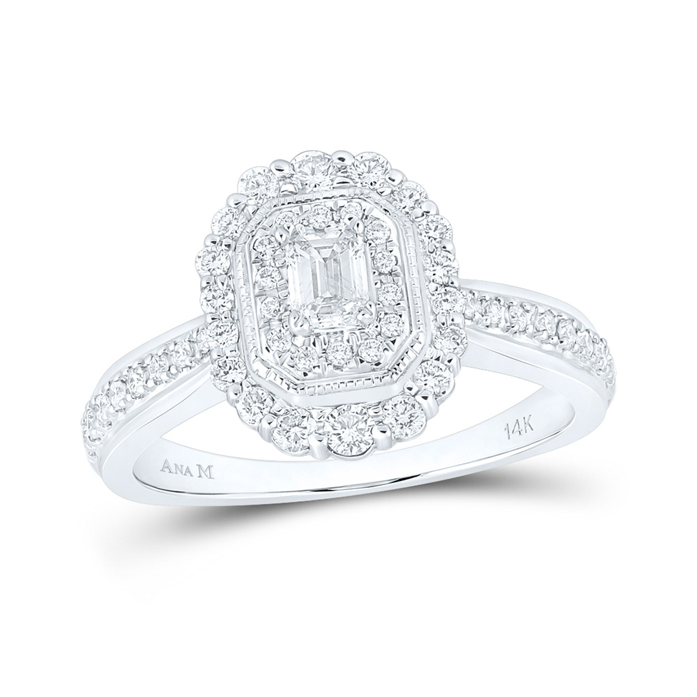 158874 14K White Gold Emerald Diamond Halo Bridal Engagement Ring - 0.625 CTTW -  GND