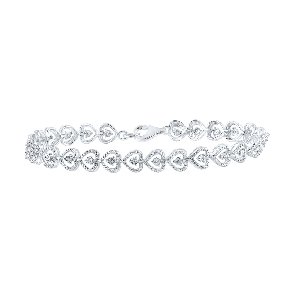 Picture of GND 159414 Sterling Silver Round Diamond Heart Bracelet - 0.1 CTTW