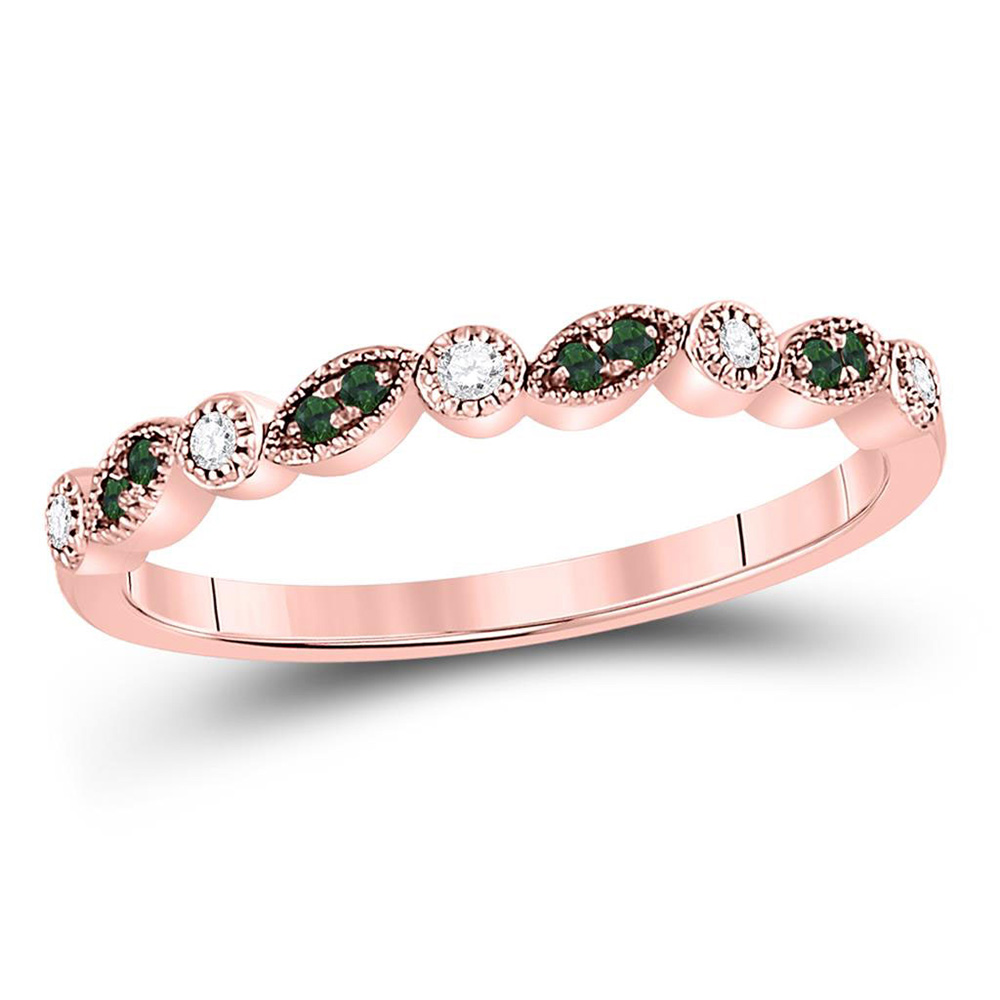 Picture of GND 127590 10K Rose Gold Round Emerald Diamond Stackable Band Ring - 0.1 CTTW