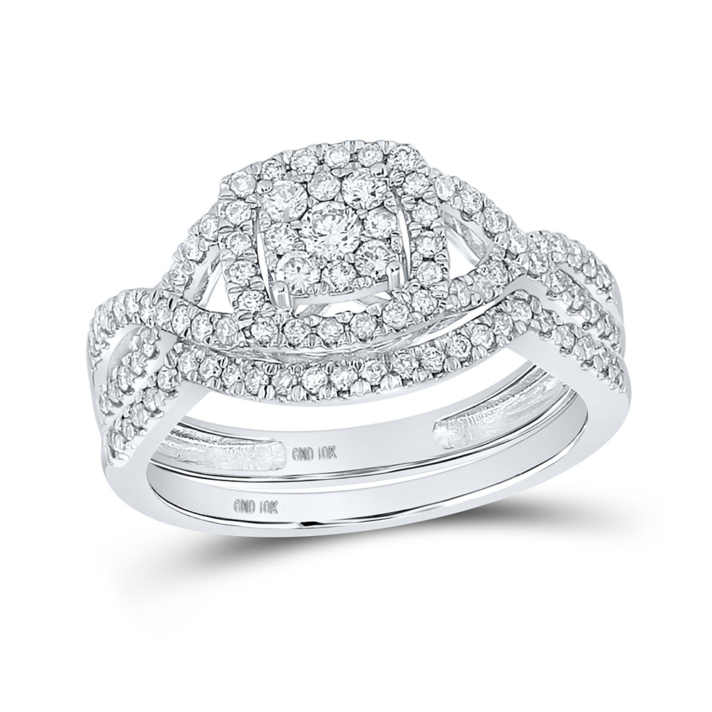 130140 10K White Gold Round Diamond Bridal Wedding Ring Set - 0.625 CTTW -  GND