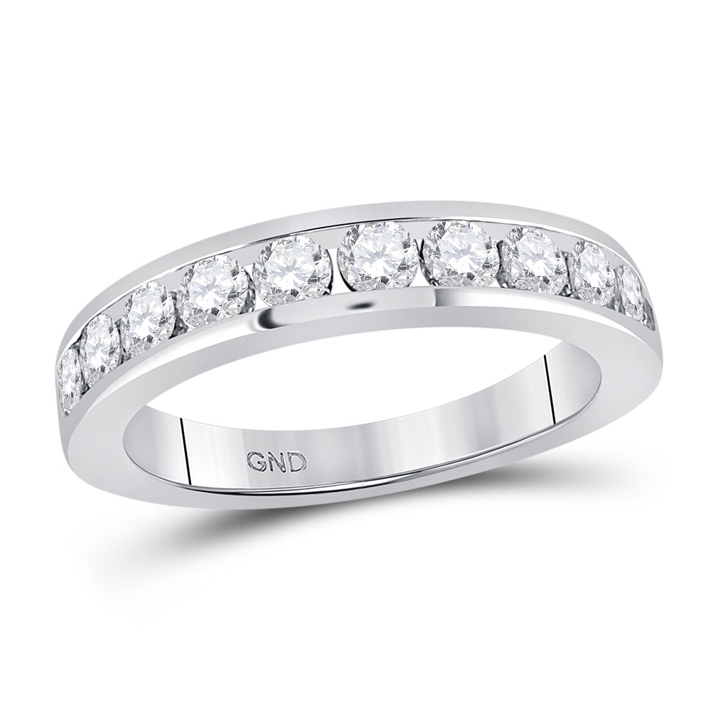 Picture of GND 150786 14K White Gold Round Diamond Wedding Single Row Band - 1 CTTW