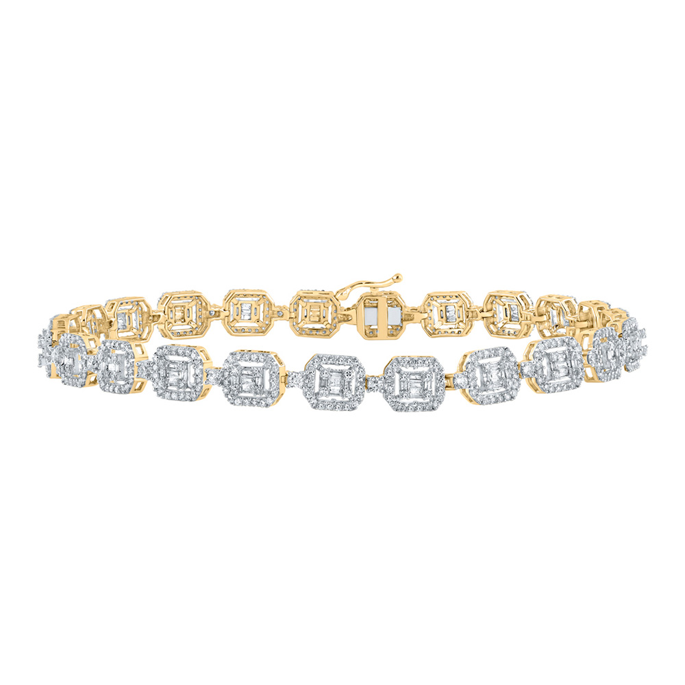Picture of GND 158653 10K Yellow Gold Baguette Diamond Square Link Bracelet - 4 CTTW