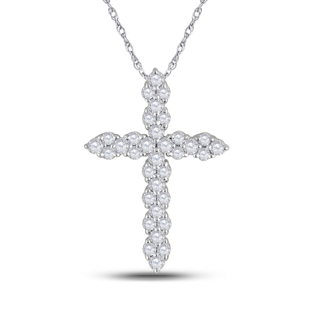 155321 14K White Gold Round Diamond Cross Pendant - 0.5 CTTW -  GND