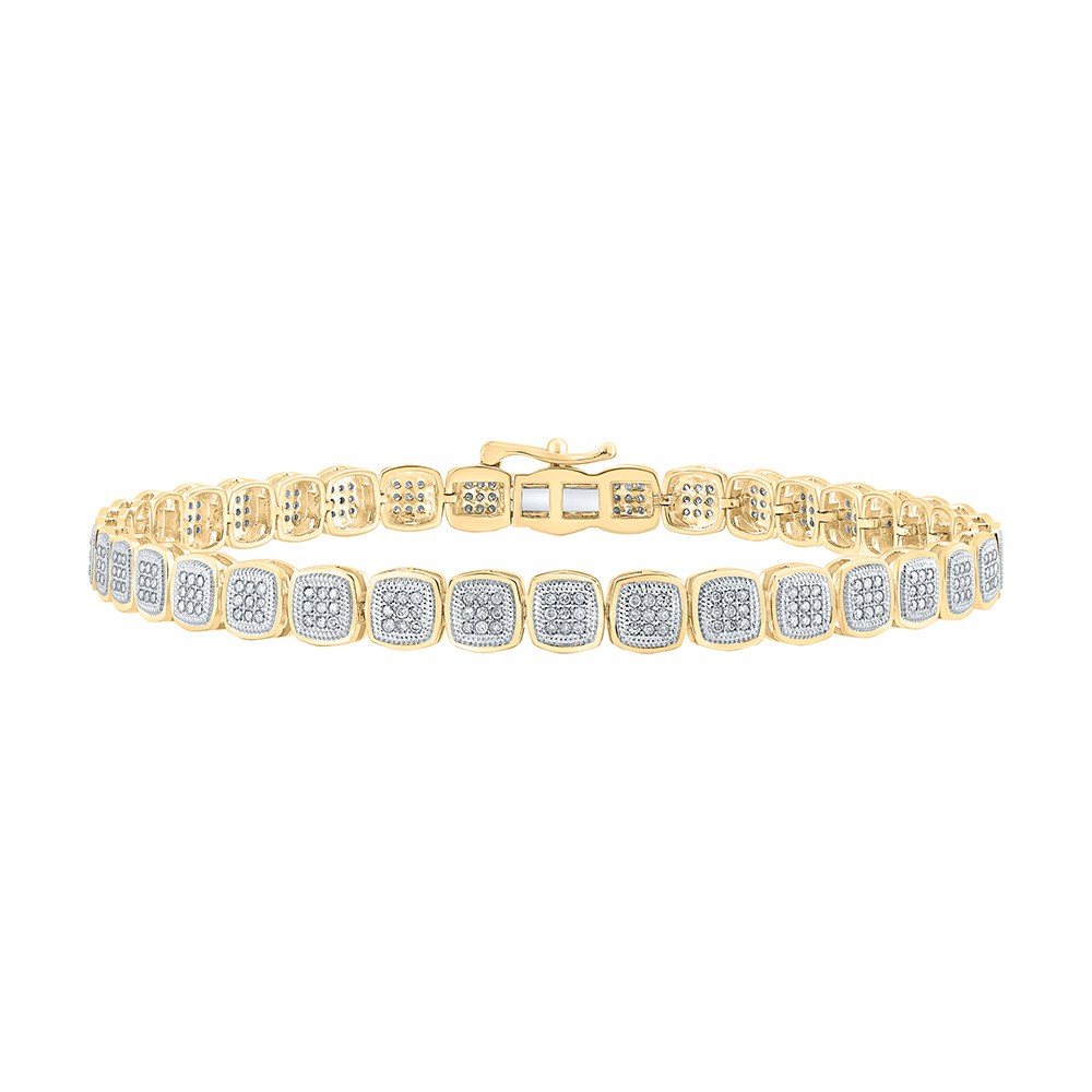 Picture of GND 161755 10K Yellow Gold Round Diamond Square Link Bracelet - 1 CTTW