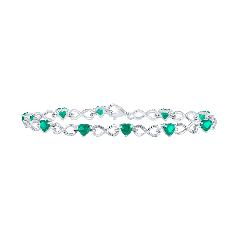 Picture of GND 162758 Sterling Silver Heart Created Emerald Infinity Bracelet - 0.625 CTTW