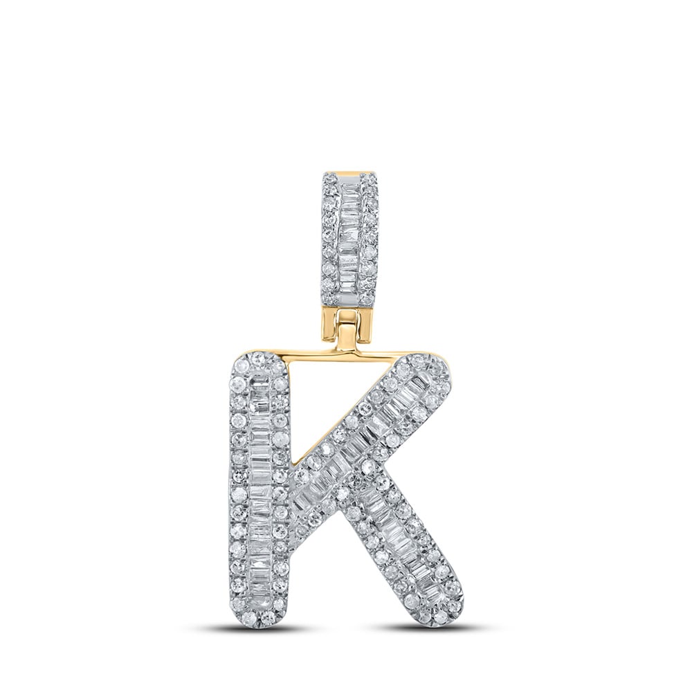 163223 10K Yellow Gold Baguette Diamond K Initial Letter Pendant - 0.375 CTTW -  GND