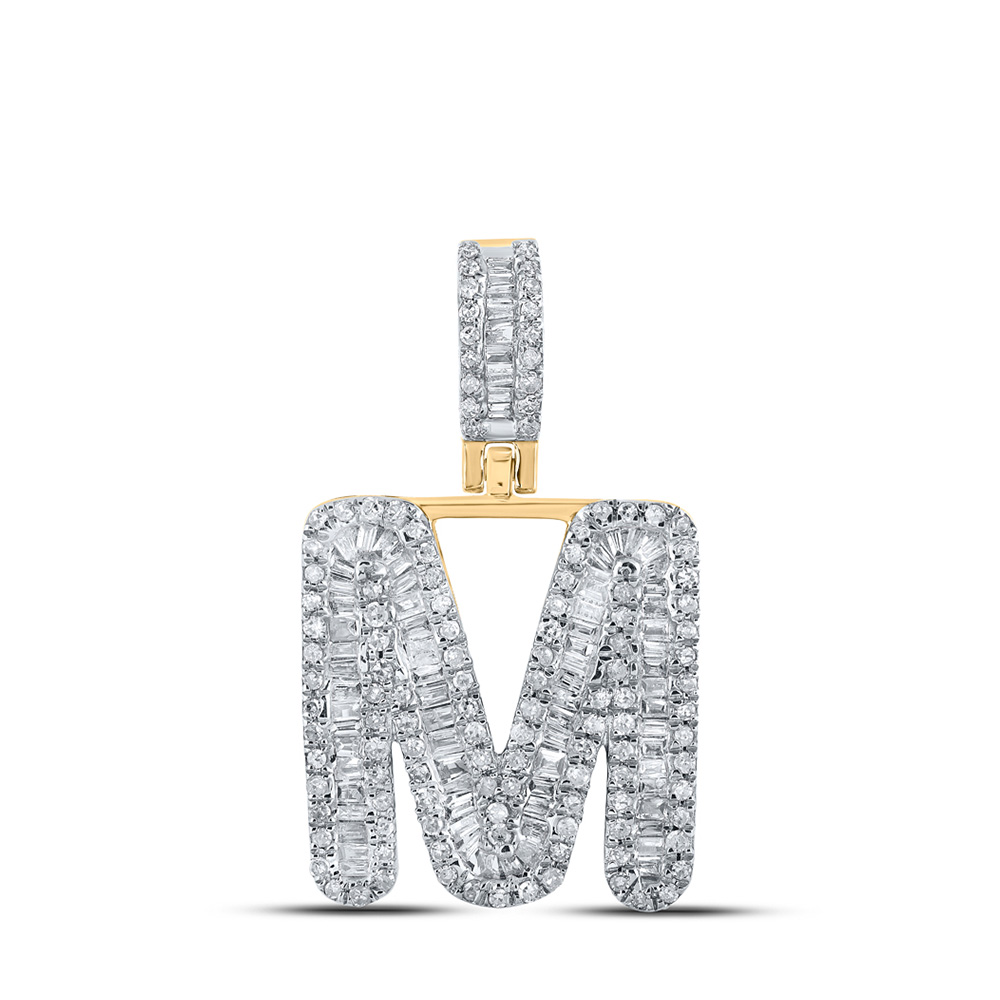 163229 10K Yellow Gold Baguette Diamond M Initial Letter Pendant - 0.75 CTTW -  GND