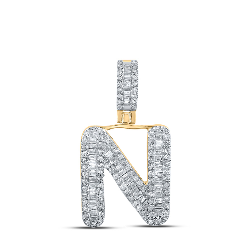 163232 10K Yellow Gold Baguette Diamond N Initial Letter Pendant - 0.5 CTTW -  GND