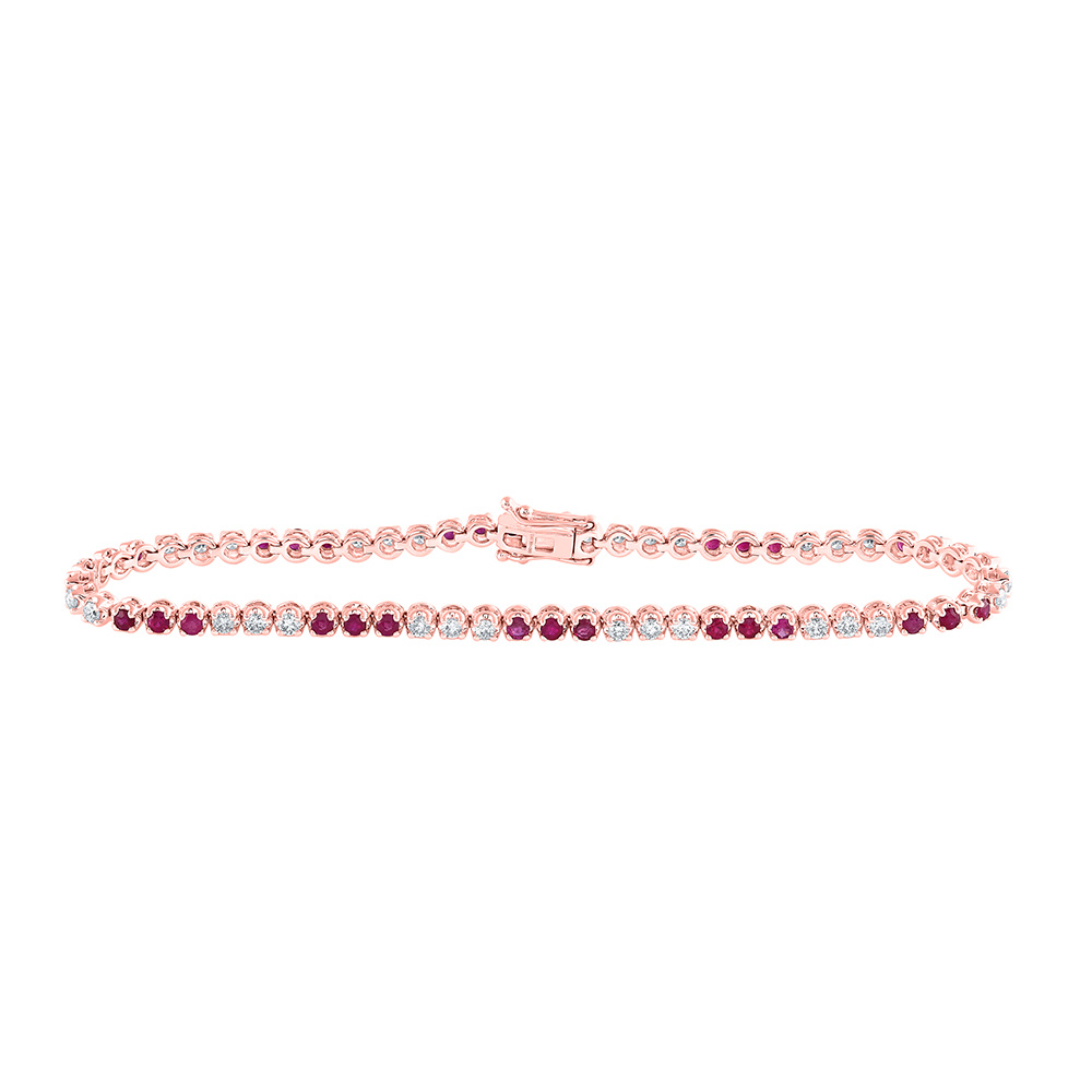 Picture of GND 172548 14K Rose Gold Round Ruby Diamond Single Row Tennis Bracelet - 2.25 CTTW