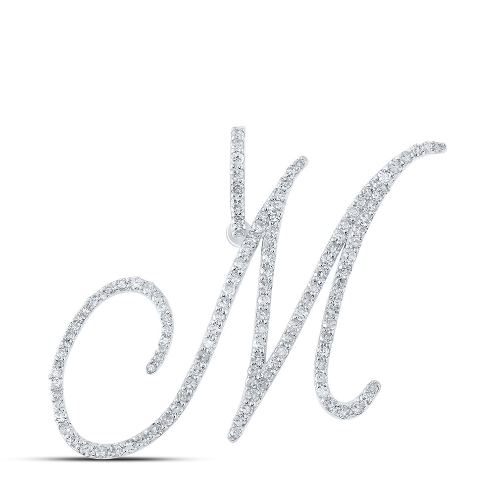 162018 10K White Gold Round Diamond M Initial Letter Pendant - 0.875 CTTW -  GND