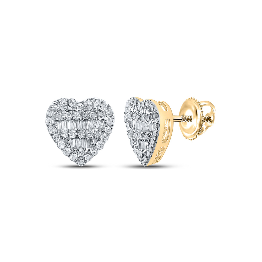 163851 10K Yellow Gold Baguette Diamond Heart Earrings - 0.375 CTTW -  GND