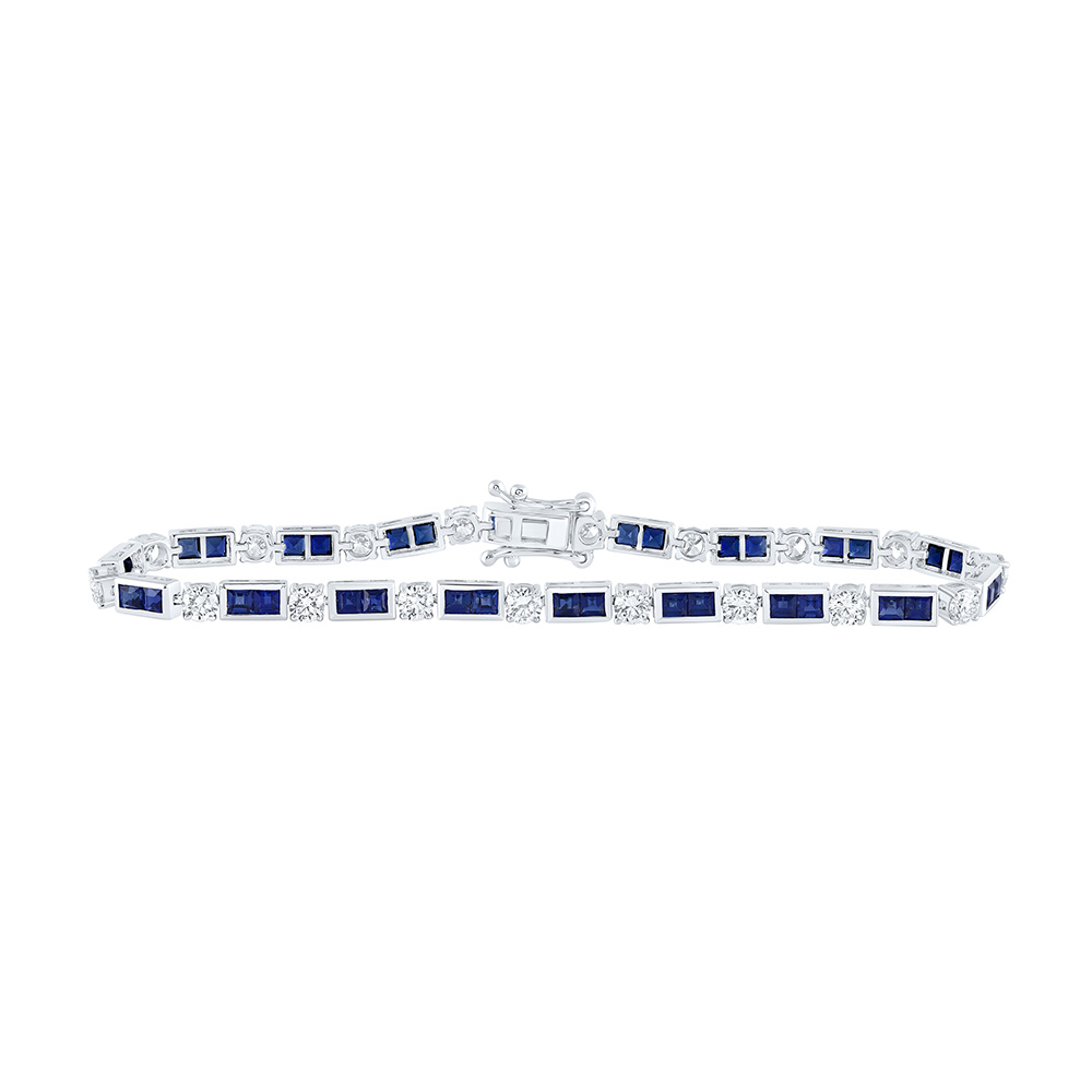 Picture of GND 172523 14K White Gold Princess Blue Sapphire Diamond Tennis Bracelet - 7.25 CTTW