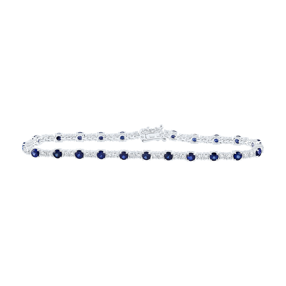 Picture of GND 172526 14K White Gold Round Blue Sapphire Diamond Tennis Bracelet - 4.5 CTTW