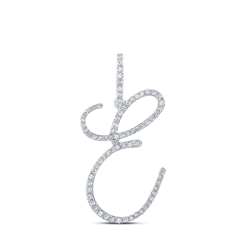 161994 10K White Gold Round Diamond E Initial Letter Pendant - 0.5 CTTW -  GND