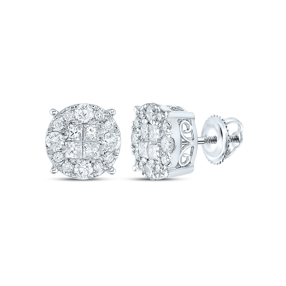 172332 14K White Gold Princess Diamond Cluster Nicoles Dream Collection Earrings - 1.5 CTTW -  GND